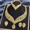 Moderna Bisutería de Novia Bañada en Oro Estilo Europeo y Americano, Collar, Pendientes, Juego de Cuatro Piezas de Joyería de Boda Dorada, Venta Directa de Fábrica