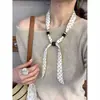 Lenço Floral de Linho Estilo Chinês Retrô para Mulheres, Corrente de Pescoço com Contas Estilo Artístico, Combinado com Camisa, Lenço e Decoração de Fita