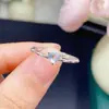 Anel de Água-Marinha Natural com Pedra Principal de Cristal Transparente 4*4mm, Anel Ajustável, Prata S925 com Galvanoplastia