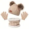 Conjunto de Bufanda y Gorro de Punto de Lana para Niños, Calentador de Cuello, Gorro de Bebé, Juego de Tres Piezas con Forro de Felpa