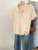 Camisa Polo Morada de Alta Gama Estilo Coreano para Mujer Verano Camiseta de Manga Corta de Seda Helada Top Sencillo para Mujer A10822