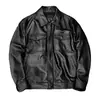 Nueva Chaqueta de Piel Genuina para Hombre, Precio Especial, Estilo Corto con Cuello Solapa, Textura de Piel de Vaca, Acolchada, Abrigo de Piel Tallas Grandes para Otoño e Invierno