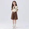 Conjunto de Verano para Niñas con Cuello de Muñeca, Ropa de Verano Elegante y de Moda para Niñas Mayores, Conjunto Deportivo Casual de Dos Piezas para Niños