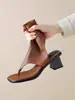 Sandalias Romanas de Punta Abierta Estilo Europeo para Mujer, Nuevas de Verano 2026 Botas de Cuero Suave Elástico con Tacón Grueso