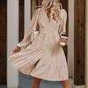 Bai Fen Zhi Yi2025 Nuevo Estilo Europeo y Americano Primavera y Otoño Versátil para Viajes de Negocios Elegante Color Sólido Volante Delgado Vestido