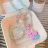 Acessórios Infantis Meninas Desenho Animado Princesa Conjunto de Colar e Pulseira com Contas Colar com Pingente de Menina Acessórios de Joias para Bebê