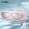 Gafas de Natación de Silicona, Marco Grande Electroplateado de Alta Definición, Antivaho, Impermeables, con Tapones para los Oídos Integrados, Gafas de Natación Unisex