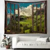 E-commerce transfronteiriço nova tapeçaria paisagem de janela pano para pendurar na parede pano de fundo paisagem de janela vista para o mar tapeçaria de quarto