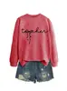 Sudadera de manga larga con cuello redondo y estampado de estrella con lazo, estilo tech, casual y cómoda, para mujer, para comercio exterior