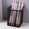 Contenedor Redondo Hueco para Bolígrafos Estudiante Escritorio Rejilla de Hierro Caja de Almacenamiento para Papelería Suministros de Oficina Tubo de Almacenamiento Simple de Malla