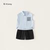 Yubao Roupa Infantil Masculina Camisa Infantil Conjunto Bolso Estampado Casual Sem Mangas Camisa Casual Roupa de Trabalho Shorts Conjunto de Duas Peças
