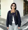 Chaqueta de mezclilla retro patchwork color block para mujer, nueva colección otoño 2026, corte holgado, versátil, adelgazante, estilo corto, moderno