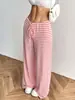 Outono/Inverno 2026 Amazon Europeu e Americano Cruzamento de Fronteiras Calça Feminina de Algodão Reta com Listras e Cor Sólida, Cordão Elástico, Estilo de Férias