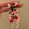 ¡Tonos de verano! Pendientes Pequeños de Borla de Flores con Cuentas Pendientes de Hada Femeninos Vacaciones junto al Mar Mori Pendientes para Cara Cuadrada