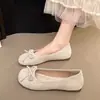 Sapatilhas estilo francês com laço e bico redondo, sapatos de fada, sapatos rasos e delicados para combinar com saias, sapatos de salto baixo simples para atacado