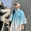 Camisa de Manga Curta Degradê Masculina Verão Fina Solta plus size Casual Camisa de Meia Manga Estilo Americano Moda de Rua Marca de Moda Jaqueta