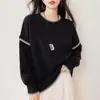 Estilo Preguiçoso Solto Tricô Pulôver com Costura em Bloco de Cores para Mulheres Outono e Inverno Novo Design Tricô Grosso de Gola Redonda Larga