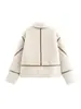 Ropa de Mujer Transfronteriza Europea y Americana Estilo Retro Chaqueta de Cachemira Dobladillo de Color Contrastante Diseño de Cremallera Chaqueta Nuevo Estilo Otoño e Invierno 2025