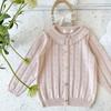 Top de Primavera para Menina Terno de Lã para Menina Cardigã Tricotado Rosa com Saia Floral Pastoral Estilo Oeste para Menina