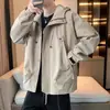 Chaqueta Ligera con Capucha Nueva Primavera y Otoño 2026, Abrigo de Marca Moderno Unisex de Corte Holgado, Cortavientos Negro de Moda