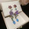Pendientes de Borla con Forma de Gota de Agua y Circonita Azul Estilo Francés, Lujo Ligero y Sensación de Alta Gama, Pendientes de Moda Versátiles con un Diseño Único
