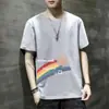 Camiseta de manga corta para hombre, marca de moda de verano, suelta, de cinco puntos, manga, 2024, nueva camiseta con estampado simple de Internet Ins.