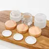Tampa com Textura de Madeira Frasco de Creme Frasco de Vidro Fosco Frasco para Creme Facial 20g Frasco de Vidro Portátil de Viagem Frasco para Loção de Cuidados com a Pele