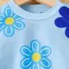 2025 Ropa Nueva Europea y Americana Transfronteriza para Niñas y Niños Conjunto de Dos Piezas Sudadera Azul con Estampado de Flores + Pantalones Venta al por Mayor