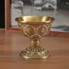 Xizang Latão Esculpido Ornamentos de Copo e Tigela de Água para Adorar o Deus da Riqueza, Copo de Água Puro com Base de Lâmpada Esculpida Banhada a Ouro
