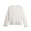 Nuevo Estilo Primavera Temprana 2026 Suéter de Punto de Lana Pura con Cuello Redondo y Mangas Largas para Mujer con Ribete de Encaje con Diseño Top Negro de Moda