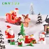 Novos acessórios decorativos de Natal com Papai Noel e boneco de neve, cenas de Natal em miniatura, meias de Natal, presentes, sinos e pequenas figuras de resina