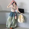 Conjunto de Verano para Niñas 2026 Nuevo Casual Dibujos Animados Manga Corta Jeans Rasgados Conjunto de Dos Piezas para Niños Mayores Moderno