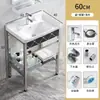 Lavabo integrado de cerámica estilo simple para interiores, de una sola cubeta, con soporte independiente de acero inoxidable, lavabo, cubeta de gran capacidad