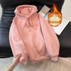 Moletom Rosa com Capuz Feminino Inverno 2024 Novo Moda Europeia Redutor de Idade com Forro de Lã Espessado Quente Solto Jaqueta