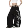 Suministro Especial Transfronterizo Estilo Americano Falso Dos Piezas Bloque de Color Estampado de Letras Pantalones Deportivos Scimitar para Hombres y Mujeres Danza Jazz Holgados de Pierna Ancha