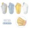 Meias Trampolim de Algodão Finas Respiráveis Antiderrapantes para Bebê Meias de Chão para Bebês e Crianças Pequenas Pacote com 4 Pares Rosto Sorridente Bolinhas Cola de Ponto Meia de Rede Meia Barco
