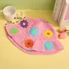 Gorro de pescador de lana hueca de punto para todas las estaciones, con estampado de flores y rayas, protector solar para la cara, tamaño pequeño