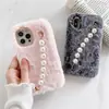 Pulsera de Perlas de Felpa Adecuada para iPhone 13 14 15 Pro Max Funda de Teléfono Cálida de Otoño e Invierno