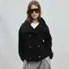 Casaco curto de lã retro estilo francês para mulheres, de abotoamento duplo com botões de metal, corte solto, atacado para exportação transfronteiriça