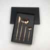Juego de Cubiertos de Acero Inoxidable Portugués de Mango Plano Brillante de Cuatro Piezas Cuchillo, Tenedor y Cuchara Juego de Cubiertos Logotipo Láser Caja de Regalo