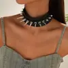 Colar gargantilha punk Harajuku europeu e americano de couro PU ecológico com múltiplos espinhos, corrente de pescoço alternativa da moda para mulheres, corrente de clavícula