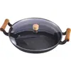 Frigideira Plana com Cabo de Madeira para Uso Doméstico, Frigideira de Ferro Fundido para Panquecas Sem Revestimento, Chapa para Fazer Panquecas, Frutas, Churrasco, Teppanyaki e Adesivos de Panqueca