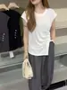 Camiseta de Manga Corta con Botones y Cuello Redondo Estilo Coreano para Mujer, Nuevo Estilo Verano 2026, Top Ajustado a la Cintura, Adelgazante y Versátil
