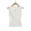 -25 Novo Estilo de Verão Estilo Europeu e Americano Gola Redonda Três Botões Branco Waffle Sem Mangas Casual Colete Suspensório