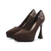 127-2 2025 Novo Outono e Inverno Bico Fino Salto Agulha Camurça Super Salto Alto para Mulheres, Sapatos de Plataforma Impermeáveis para Mulheres