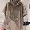 Camiseta de manga corta con capucha y diseño de cremallera para hombre, estilo coreano de verano, de moda, con herramientas, bolsillo grande, camiseta de media manga, marca de moda, suelta