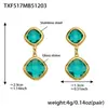 Acero Inoxidable Corte Cuadrado Borde de Pan Piedra de Vidrio Colgante Pendientes Collar Pulsera Set de Joyería Chapado en Oro de 18K