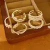 Anillo cuadrado abierto de espiga de trigo con circonita chapado en oro real de 18k, sensación de nicho de alta gama, exquisito juego de cinco piezas de joyería para la mano