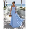 Vestido de noche cruzado europeo y americano estilo francés sin tirantes fruncido tipo corsé con una falda grande y fluida, vestido largo de vacaciones
