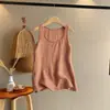 Camisole colete de algodão e linho de cor sólida em camadas sem mangas, gola artística de jardim, top fino de base, peça íntima ou top para usar por cima de algodão e linho